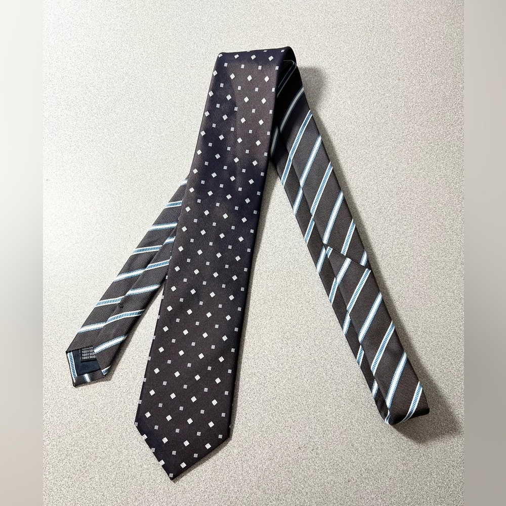 RAVINALE S.R.L. Men's 100% Silk Tie Brown‎ Blue mixed print Handmade in Italy